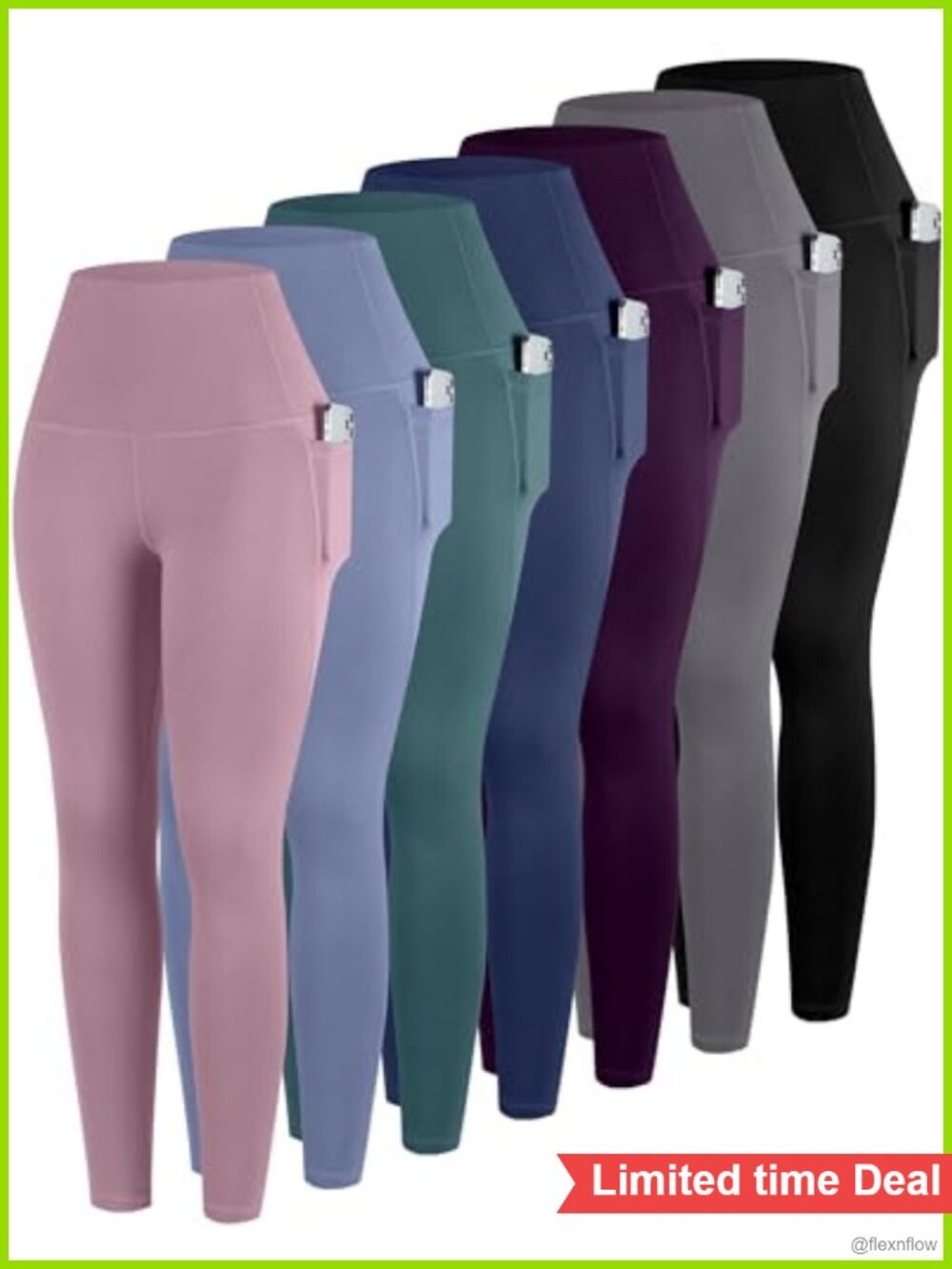 7 Pack High Waisted Leggings with Pockets for Women - Yoga Pants Tummy Control